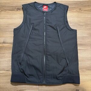 Nike Gilet Men MEDIUM Black Tech Duck Down Insulated Quilt Lined Bodywarmer Vest